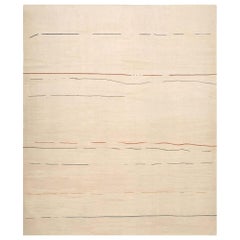 21st Century Anatolian Handwoven Light Colored Abstract Wavy Kilim Carpet Lines