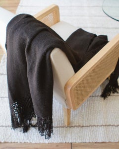 Handwoven Llama Wool Throw in Black Made in Argentina, in Stock
