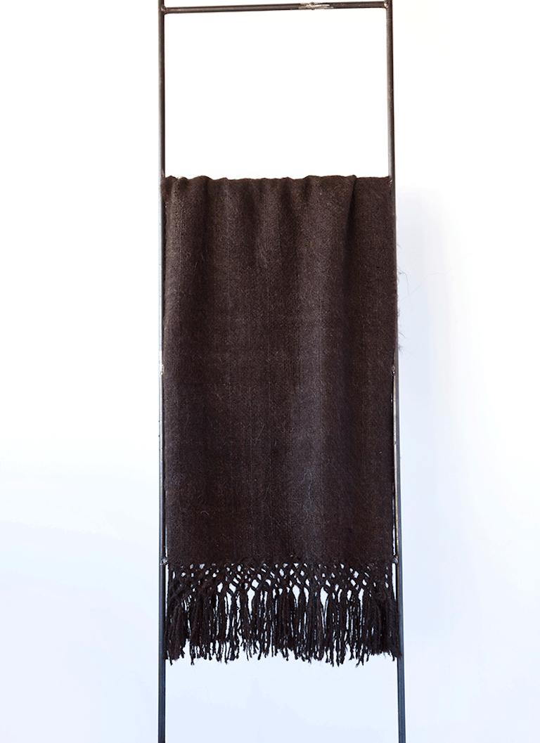 Handwoven Llama Wool Throw in Black Made in Argentina, in Stock In New Condition For Sale In West Hollywood, CA