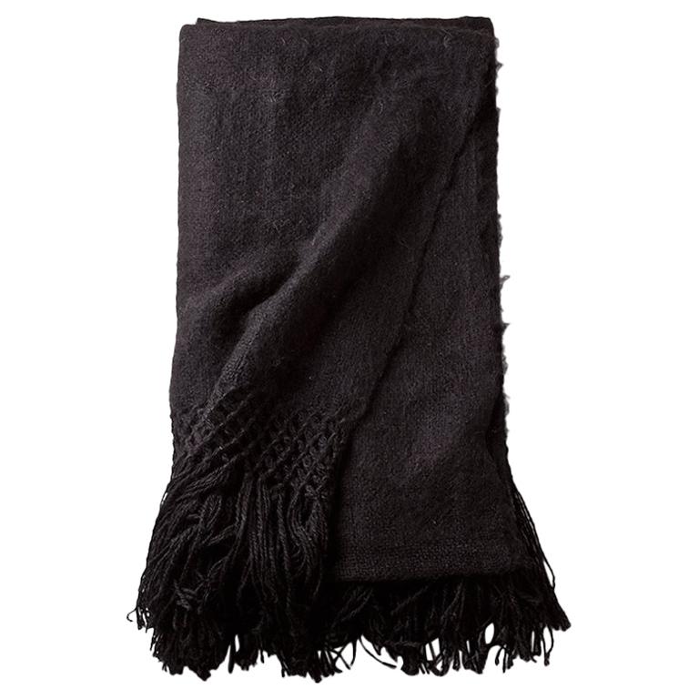Handwoven Llama Wool Throw in Black Made in Argentina, in Stock