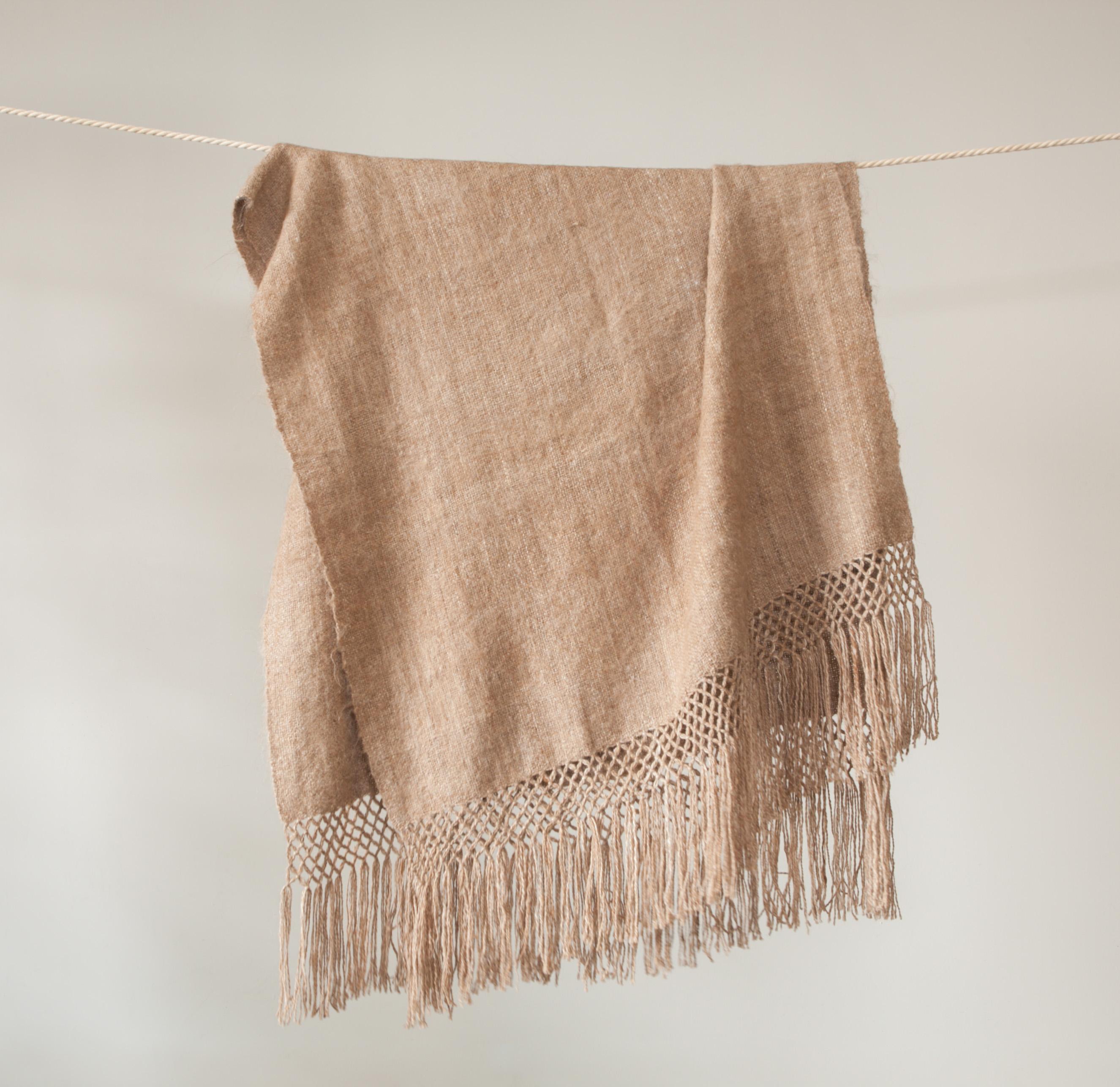 Handwoven Llama Wool Throw in Camel Made in Argentina, In Stock In New Condition In West Hollywood, CA