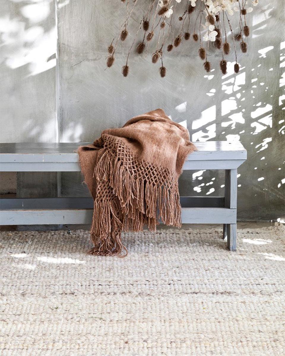 Argentine Handwoven Llama Wool Throw in Camel Made in Argentina, In Stock For Sale