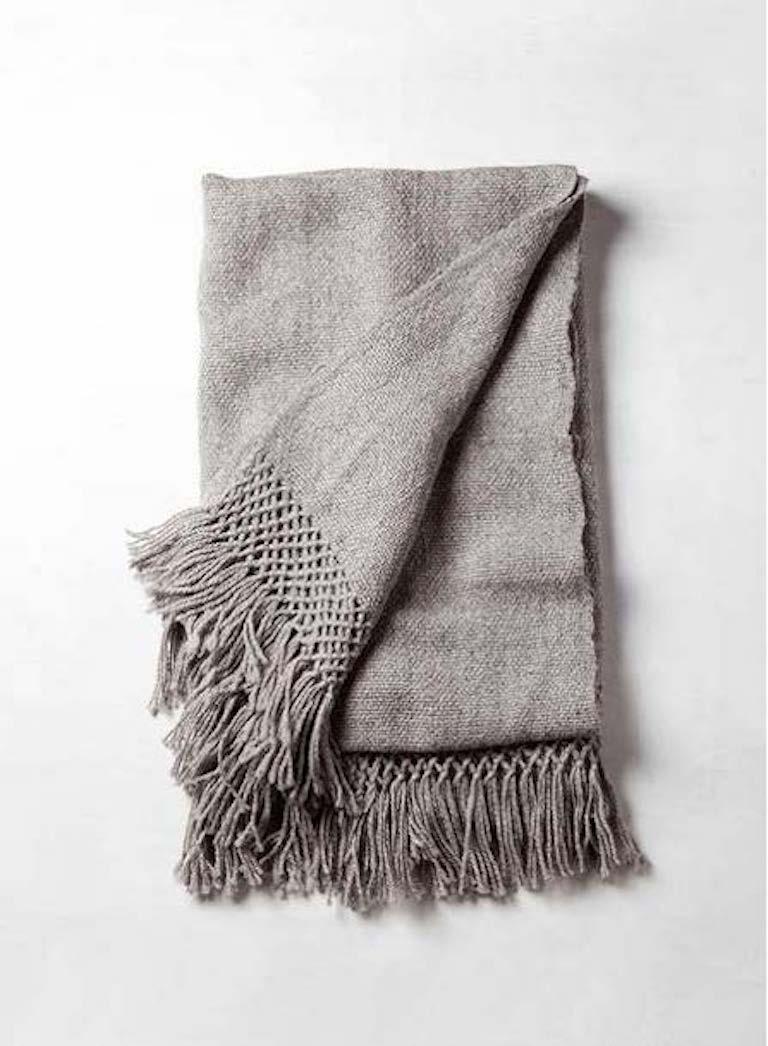 Contemporary Handwoven Llama Wool Throw in Dark Brown Made in Argentina, In Stock
