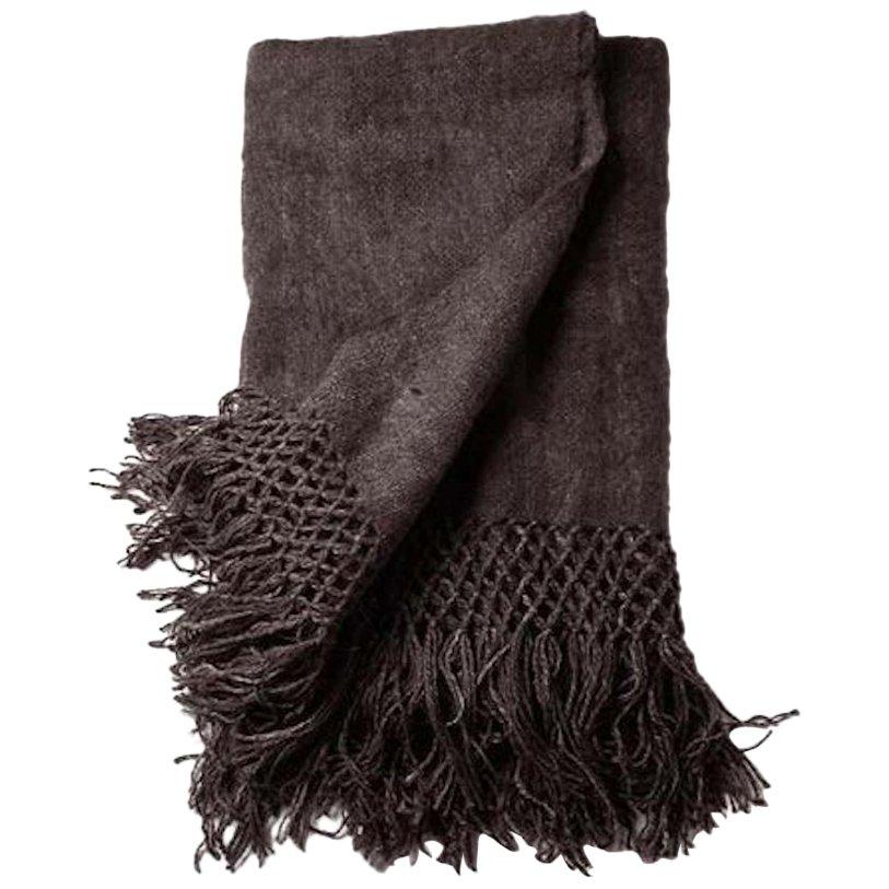 Handwoven Llama Wool Throw in Charcoal Made in Argentina, In Stock
