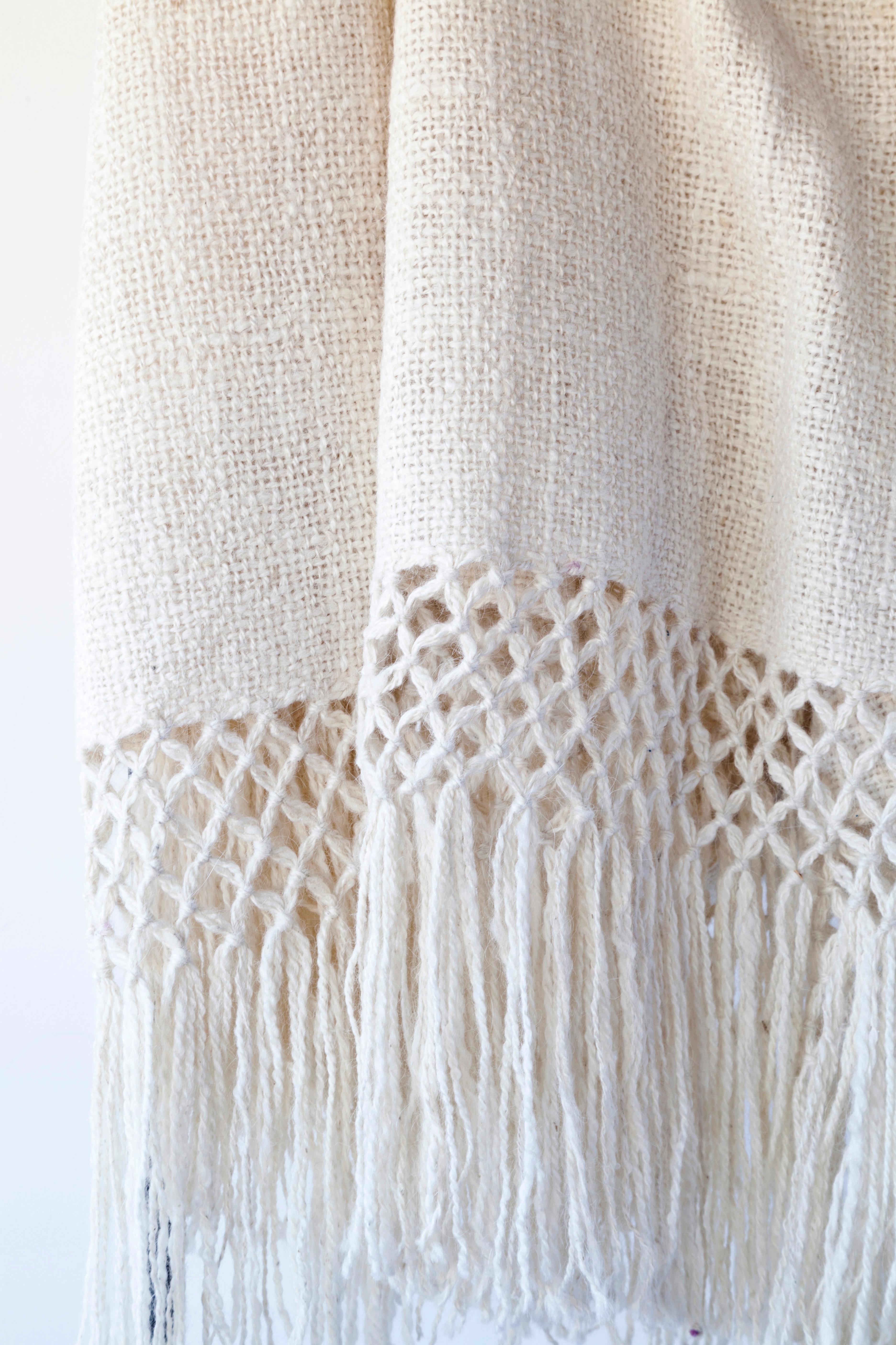 Hand-Woven Handwoven Llama Wool Throw in Ivory Made in Argentina, In Stock For Sale