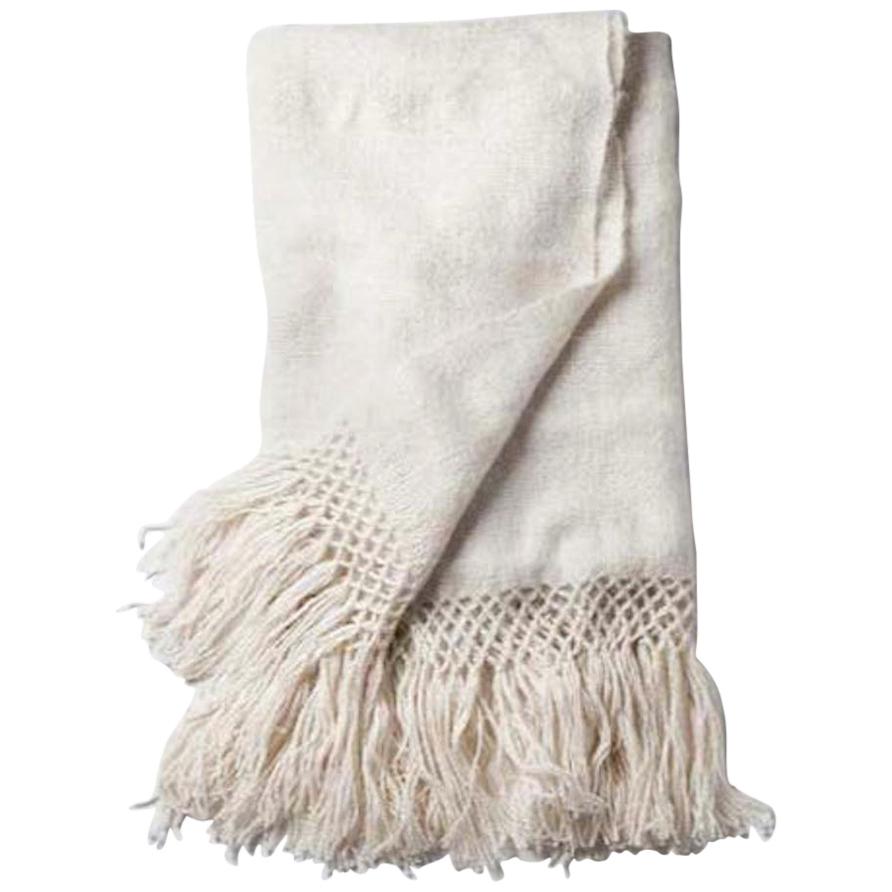 Handwoven Llama Wool Throw in Ivory Made in Argentina, In Stock
