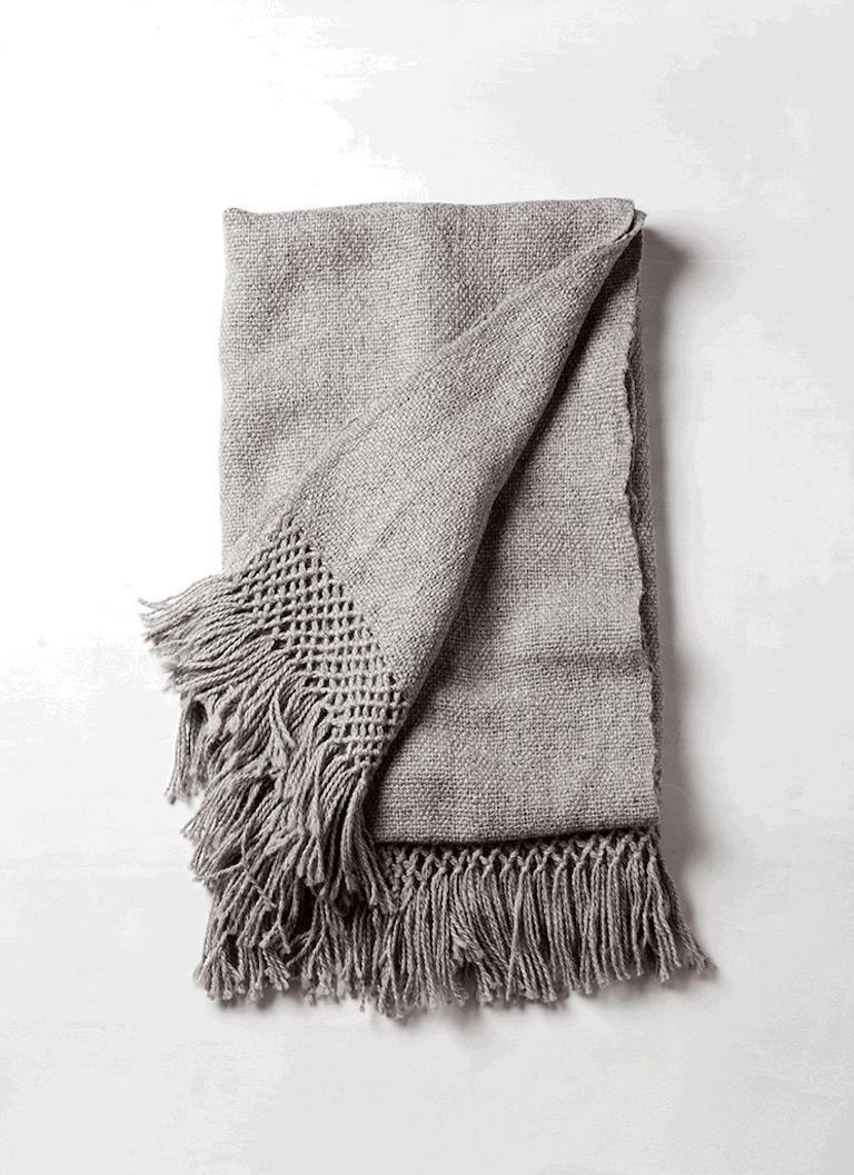 Argentine Handwoven Llama Wool Throw in Silver Made in Argentina, In Stock For Sale