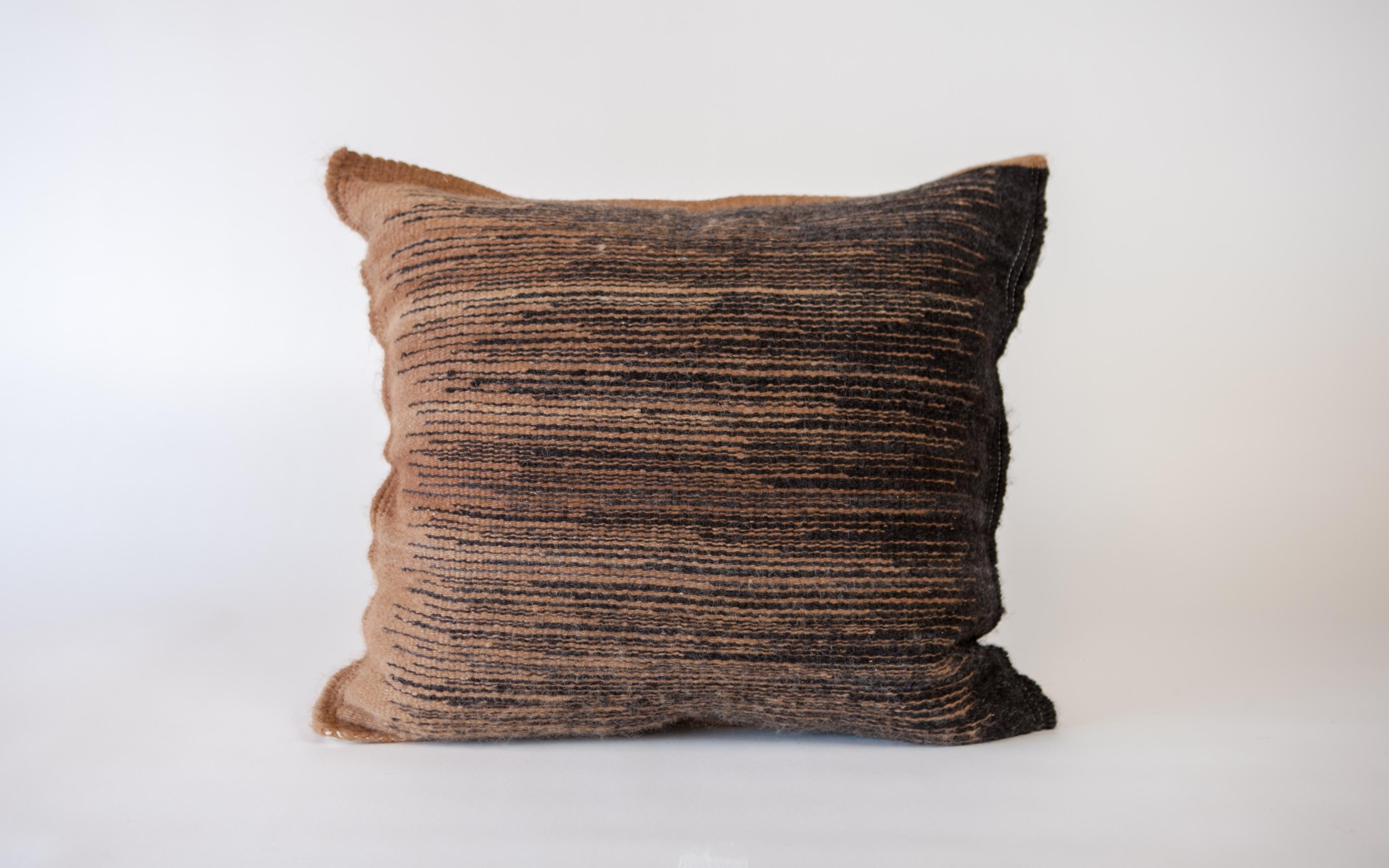 Argentine Handwoven Llama Wool Throw Pillow in Chocolate Brown and Black from Argentina For Sale
