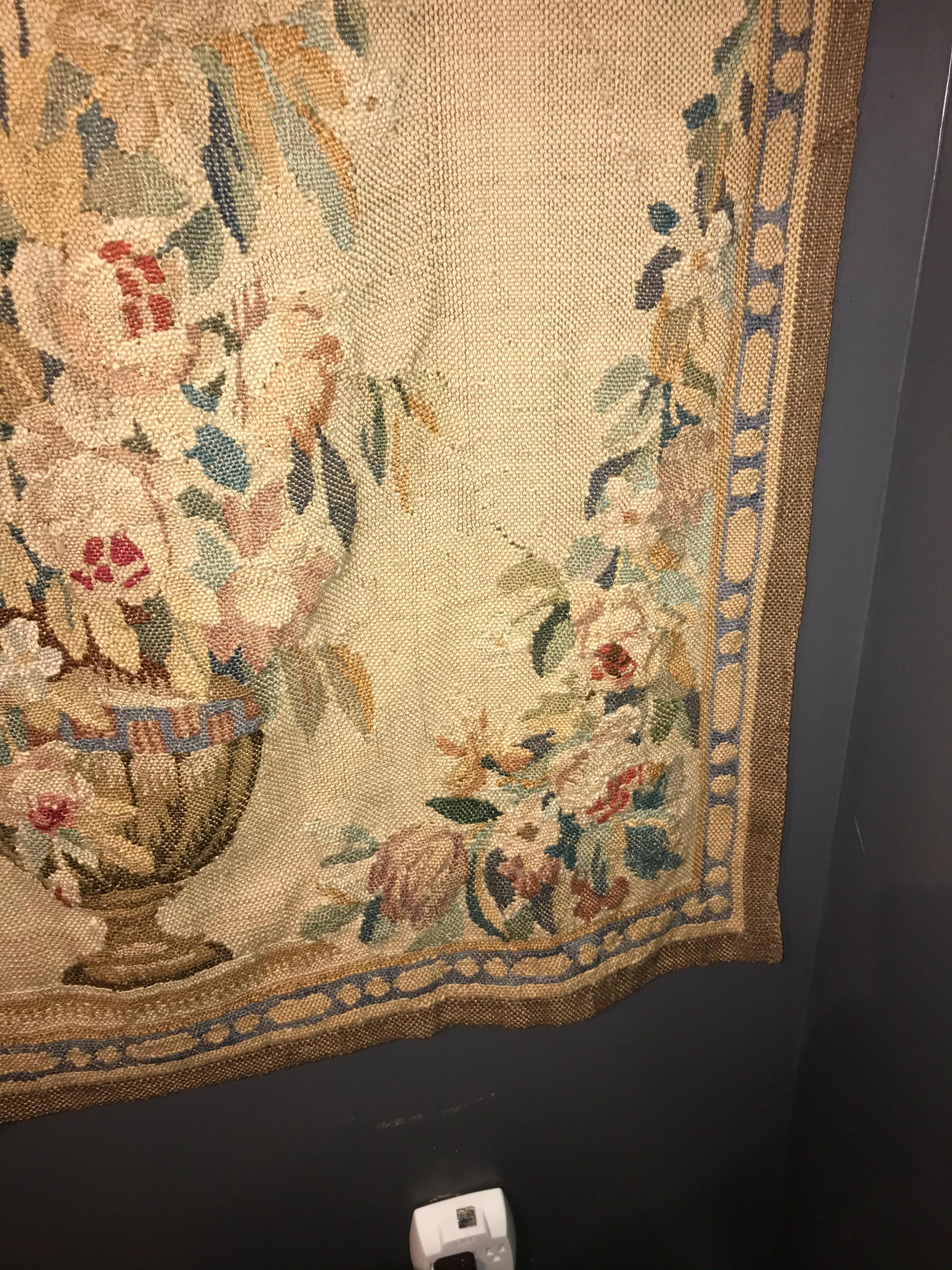 Early 20th Century Handwoven Louis XVI Style Floral Tapestry