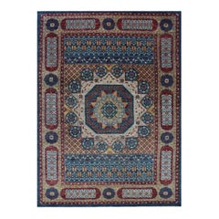 Handwoven Mamluk Style Wool Area Rug, Geometric Medallion Design, 10'3" x 13'10"