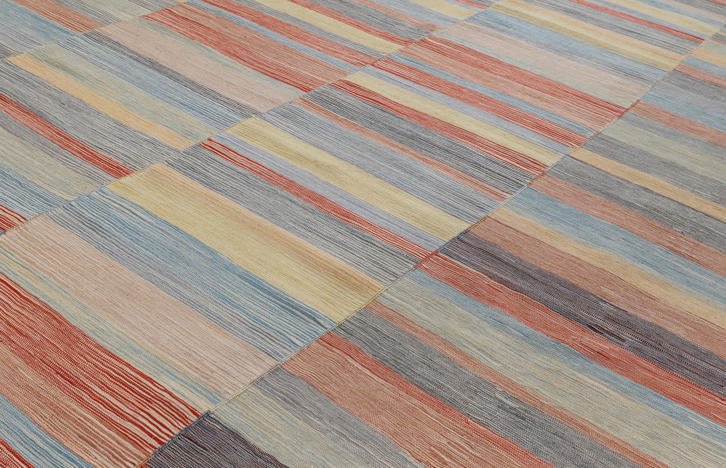 Alfombra tejida a mano en tejido plano Mazandaran pastel Persa en venta