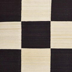 Handwoven Mazandaran Kilim Rug - Black and White Checkerboard Design, Wool