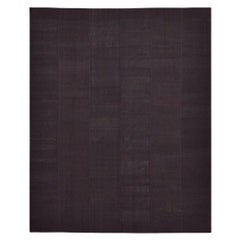 Handwoven Mazandaran Kilim Rug - Deep Black Minimalist Design, Wool