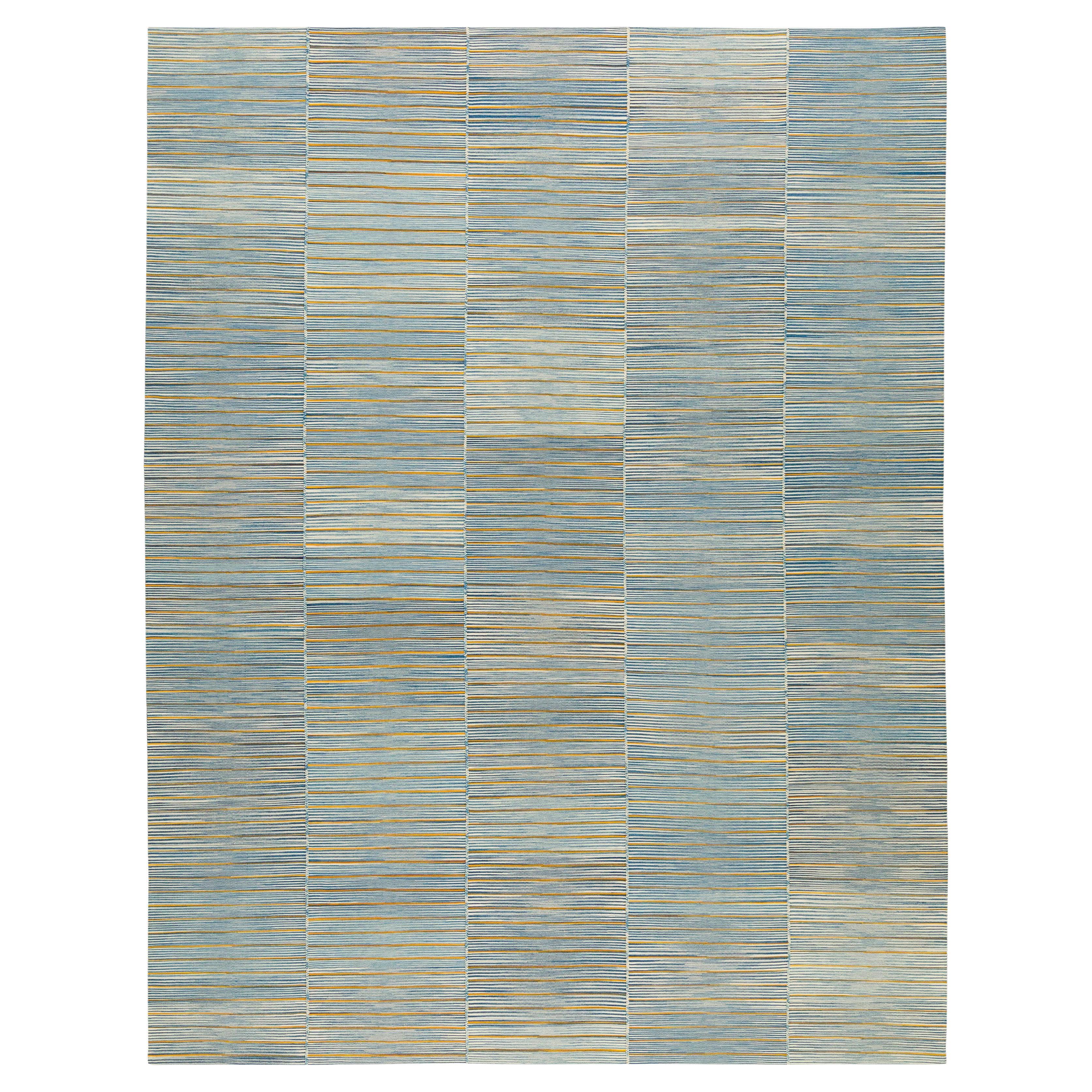 Tappeto tessuto a mano in stile Mazandaran a trama piatta - Rug & Kilim afgano minimalista in morbido blu