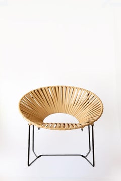 Chaise longue Cali d'inspiration mexicaine du milieu du siècle, tissée à la main, en acier et en cuir