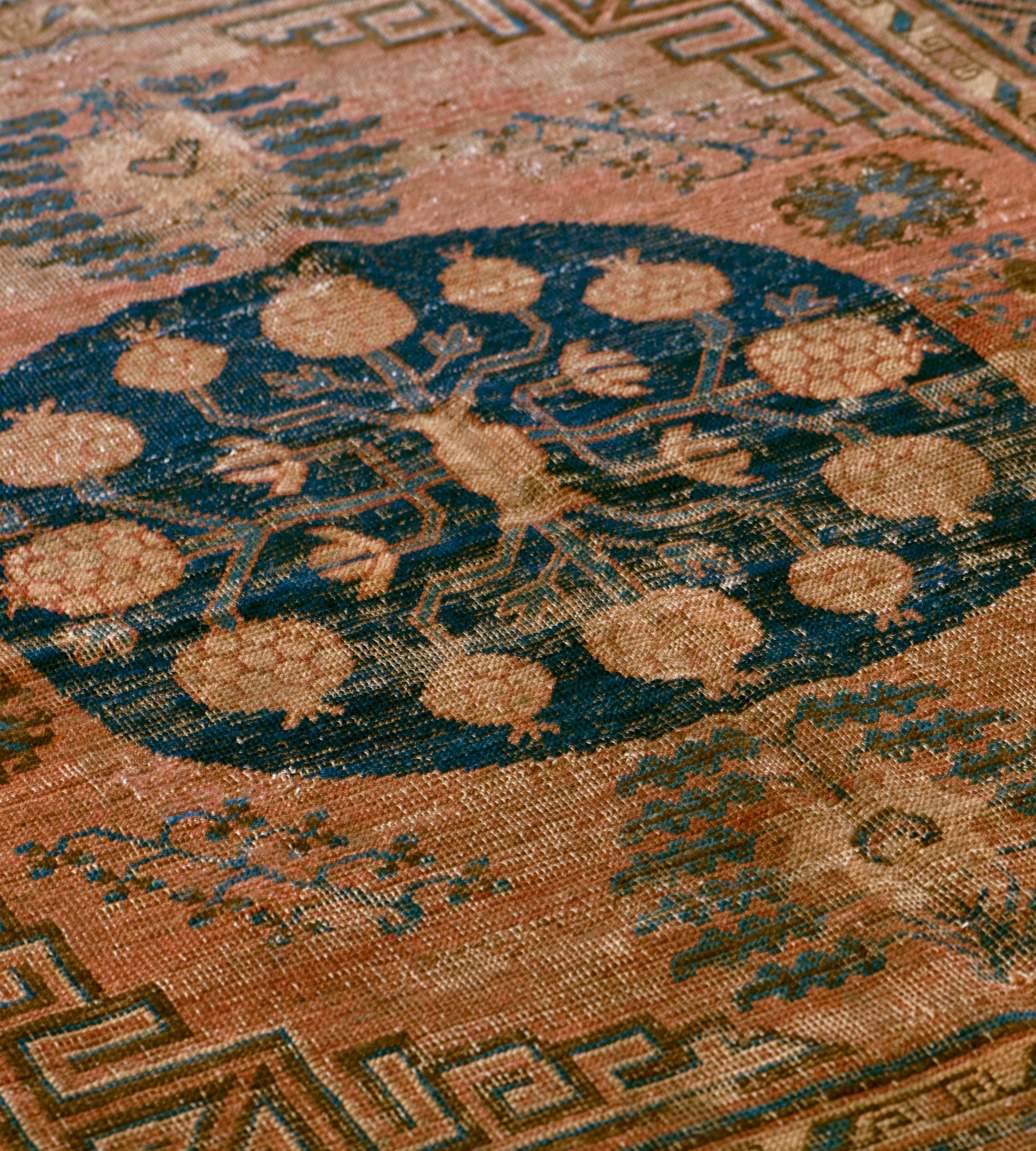 Hand-Knotted Handwoven Mid 19th Century Wool Khotan Rug