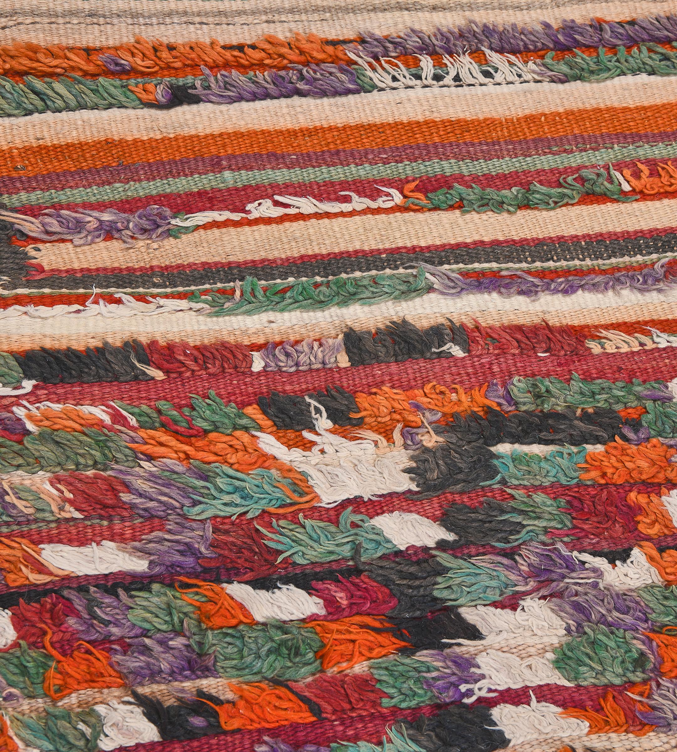 Handwoven Mid-Century Multicolored Deep-Pile Vintage Moroccan Rug In Good Condition For Sale In West Hollywood, CA