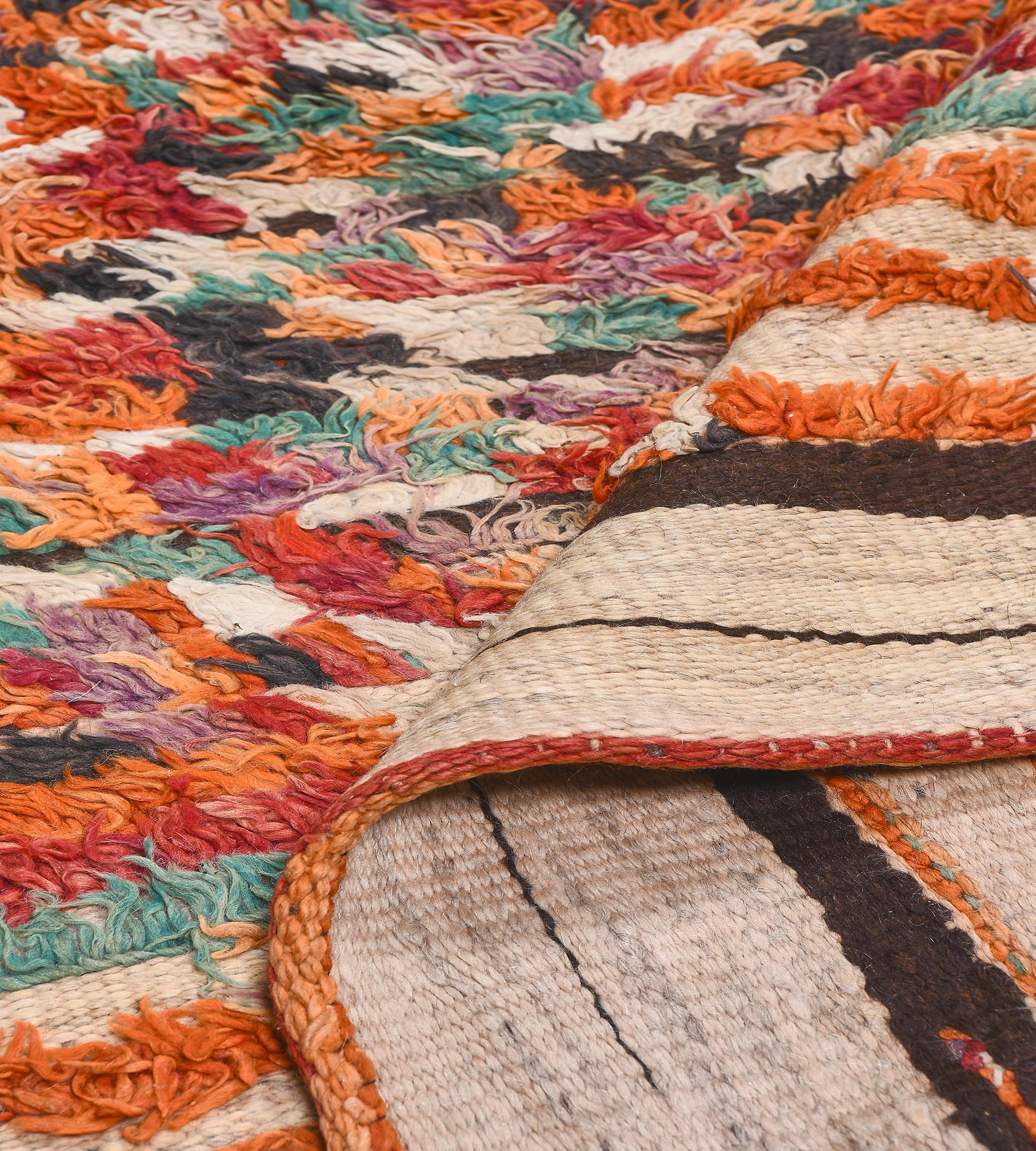 Handwoven Mid-Century Multicolored Deep-Pile Vintage Moroccan Rug For Sale 3