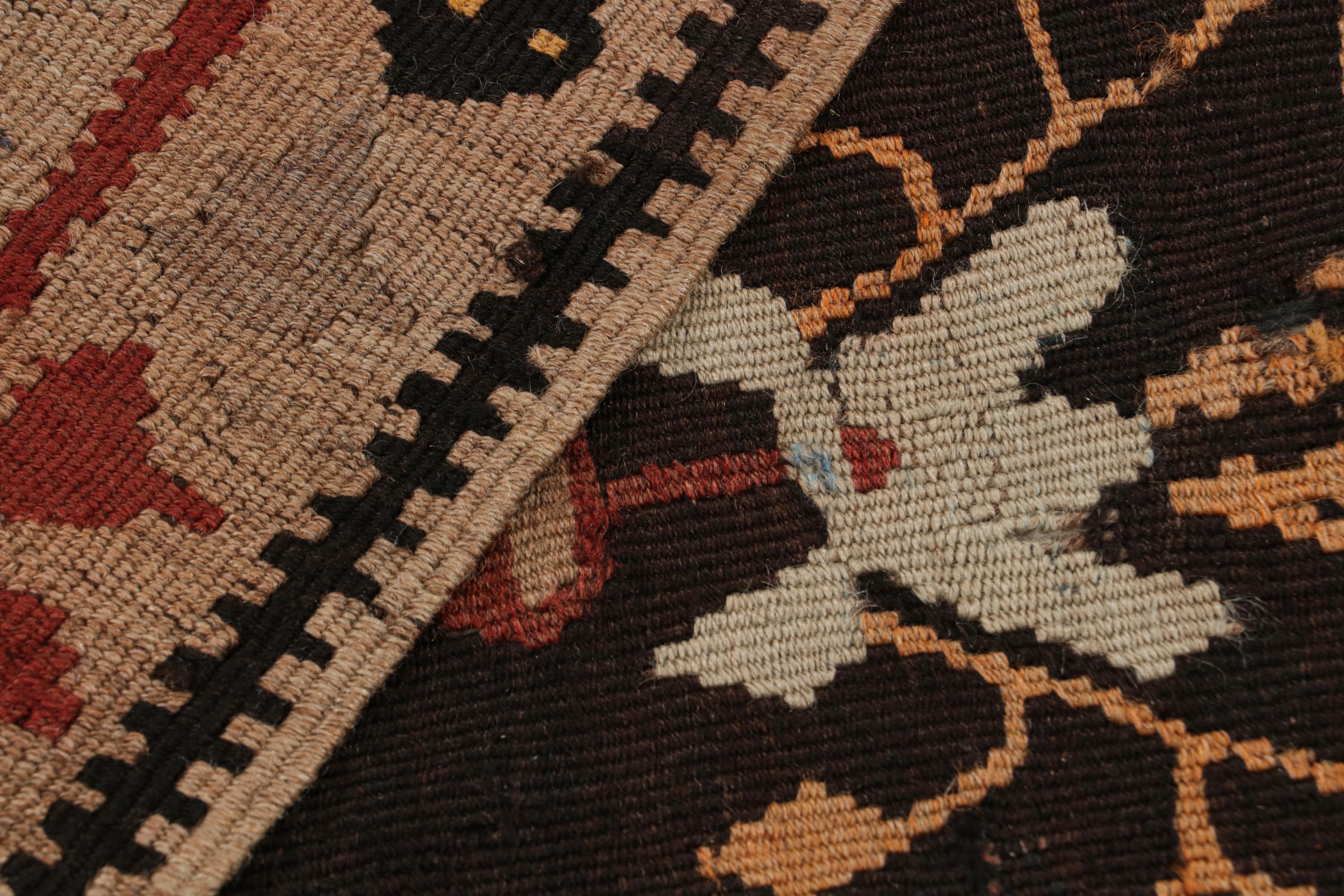 Wool Handwoven Midcentury Vintage Rug in Beige Brown Floral Pattern by Rug & Kilim For Sale