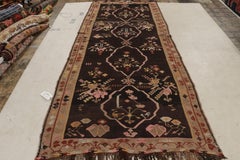 Handwoven Midcentury Vintage Rug in Beige Brown Floral Pattern by Rug & Kilim
