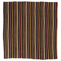 Alfombra Kilim de lana turca tejida a mano, minimalista, de rayas vintage, de 1,8 x 1,8 m