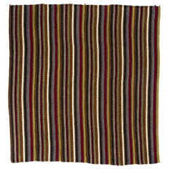 Tapis Kilim en laine de Turquie tissé à la main à rayures minimalistes vintage à plat de 5,6 x 6 pieds