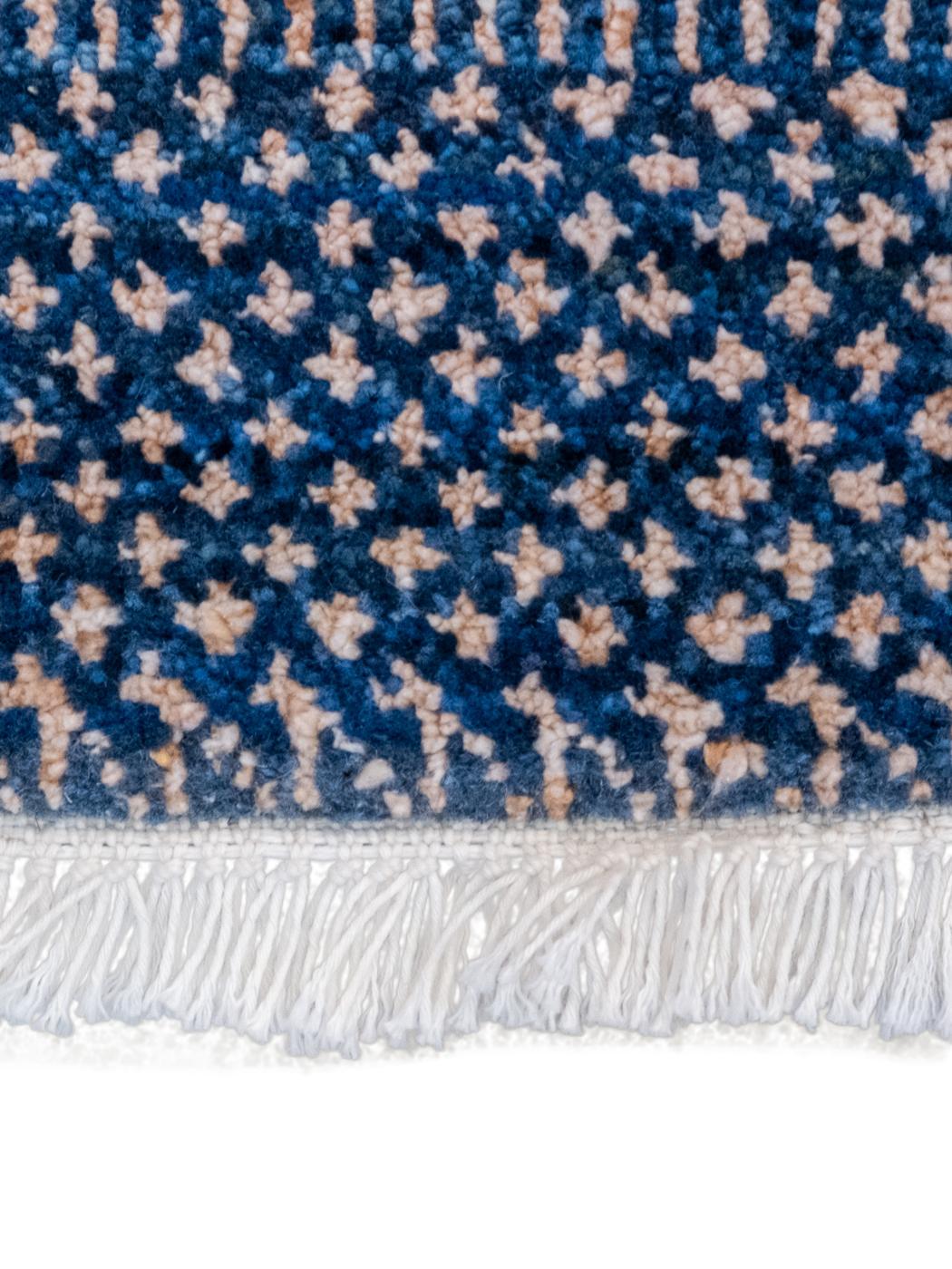 Indiano Tappeto minimalista in lana tessuto a mano con sottili strisce blu e rame, 8' x 10' in vendita