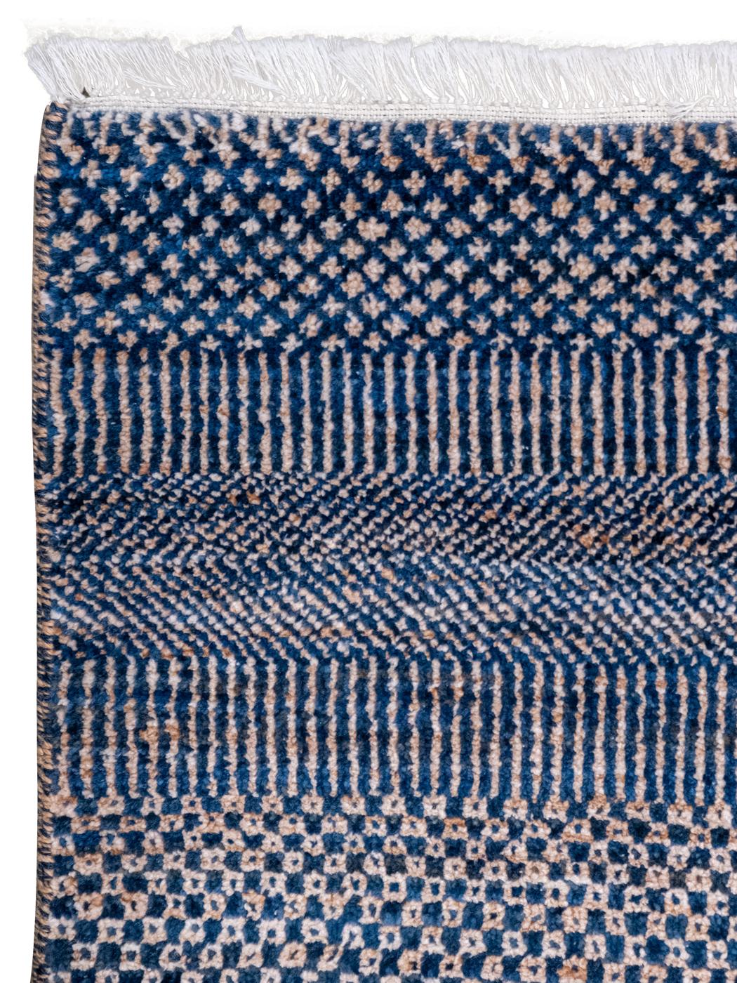 Lana Tappeto minimalista in lana tessuto a mano con sottili strisce blu e rame, 8' x 10' in vendita