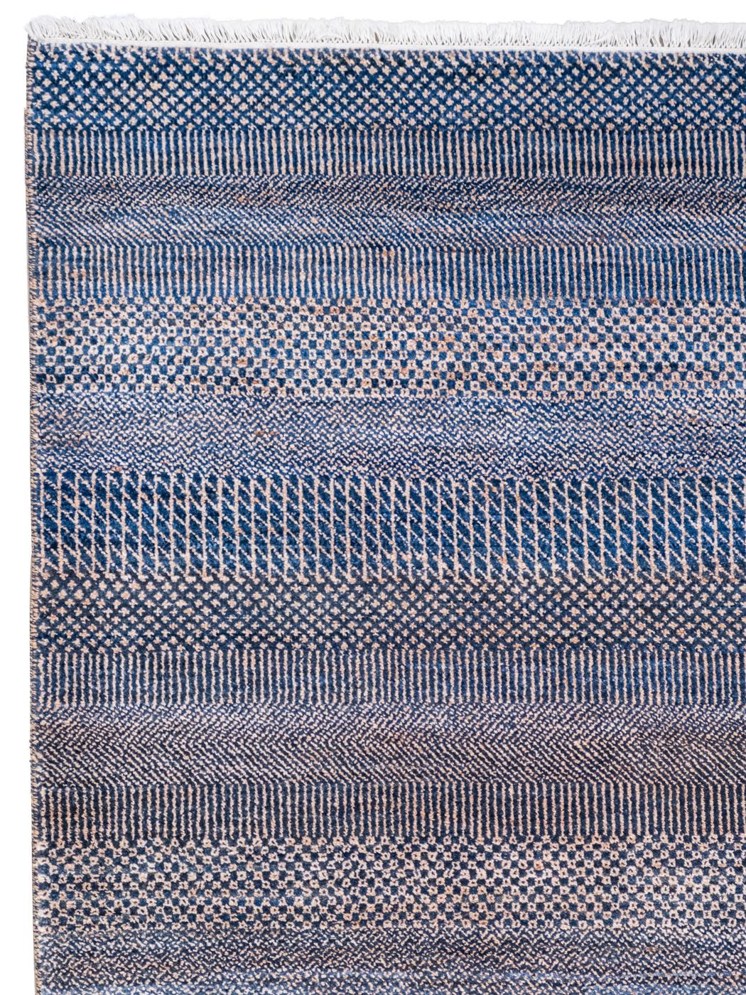 Tappeto minimalista in lana tessuto a mano con sottili strisce blu e rame, 8' x 10' in vendita 2