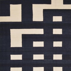 21st Century South Asian Handwoven Modern Black and White Kilim Carpet