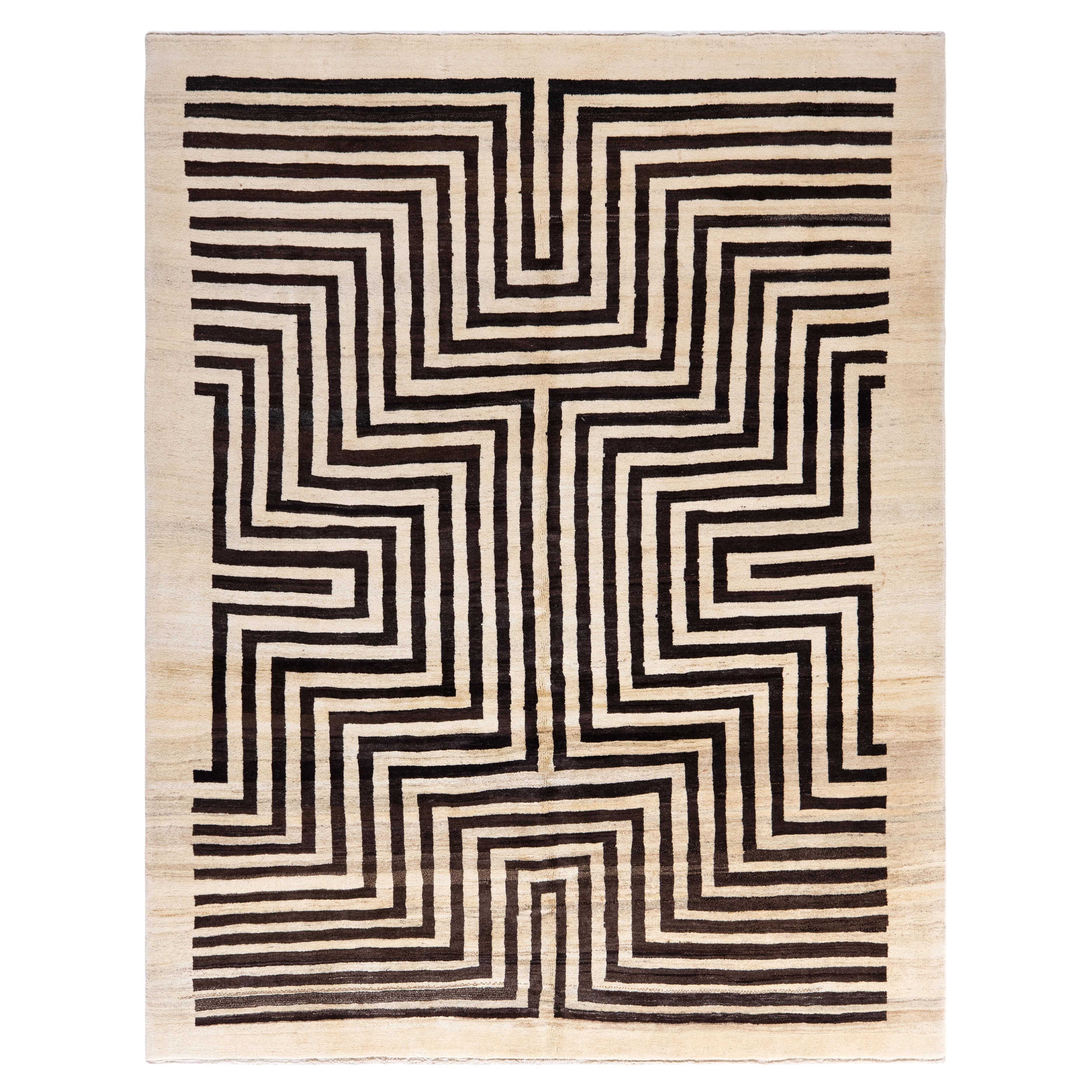 Alfombra de lana Shiraz geométrica moderna tejida a mano en venta