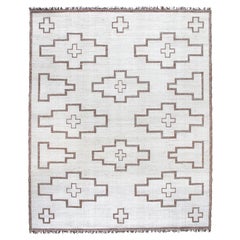 Handgewebter moderner indischer Teppich Merinowolle und Leder, minimalistischer marokkanischer Stil