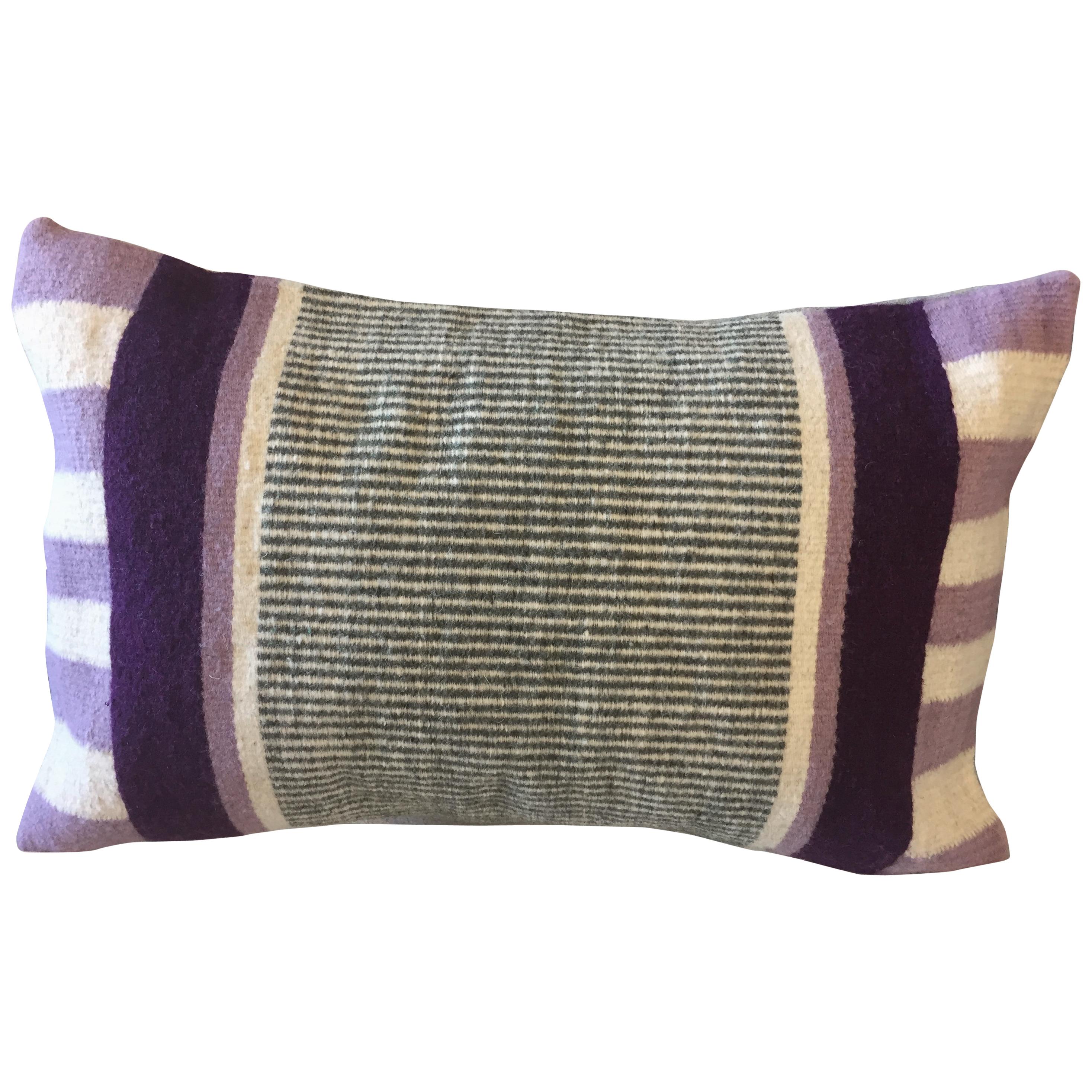 Handwoven Modern Organic Style Wool Throw Pillow with Stripes, in Stock