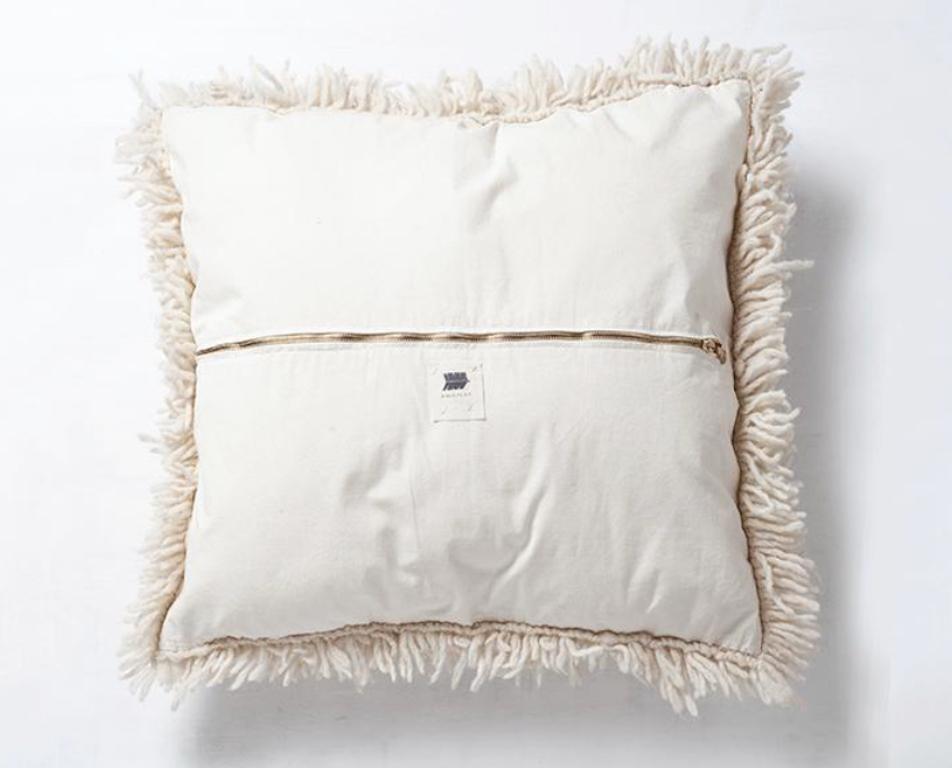 Argentine Handwoven Modern Organic Wool Throw Pillow in Ivory, in Stock