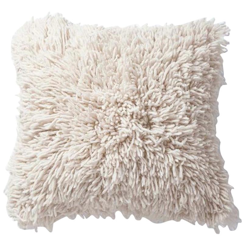 Handwoven Modern Organic Wool Throw Pillow in Ivory, in Stock