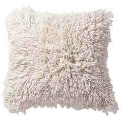 Handwoven Modern Organic Wool Throw Pillow in Ivory, in Stock