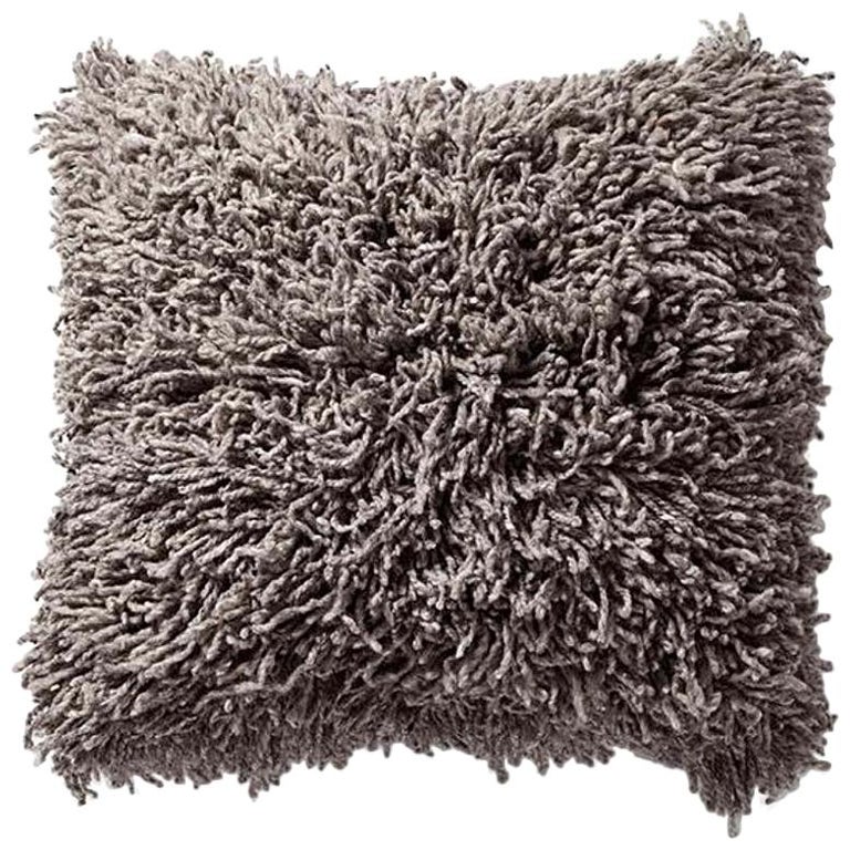 Handwoven Modern Organic Wool Throw Pillow in Silver, in Stock For Sale at 1stDibs