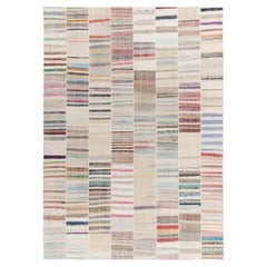 Tapis Kilim et tapis Kilim moderne patchwork tissé à la main en striation multicolore
