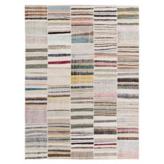 Rug & Kilim's Handwoven Modern Patchwork Kilim Rug in Multicolor Striation