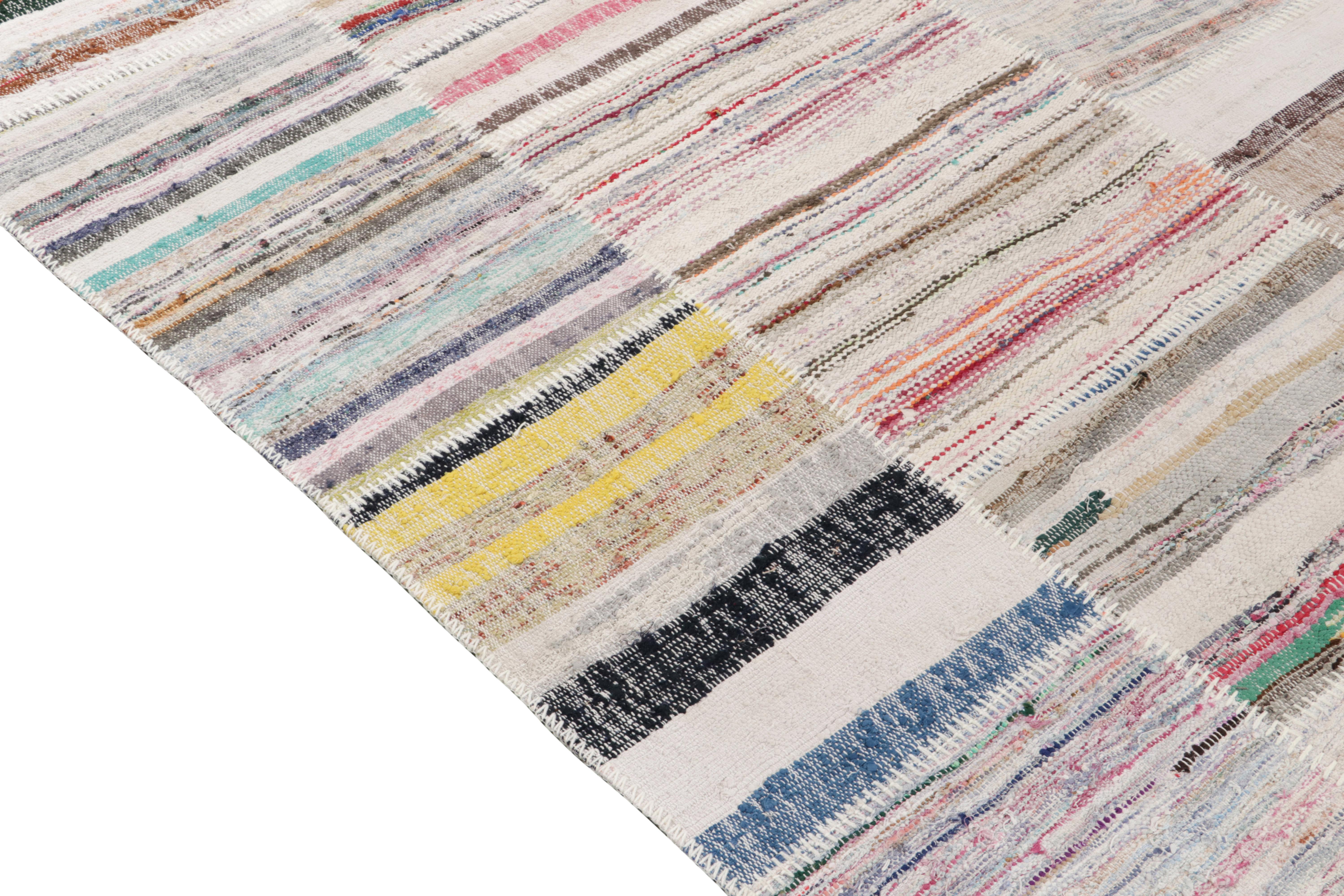 Hand-Knotted Rug & Kilim's Handwoven Modern Patchwork Kilim Rug in Multicolor Stripes For Sale