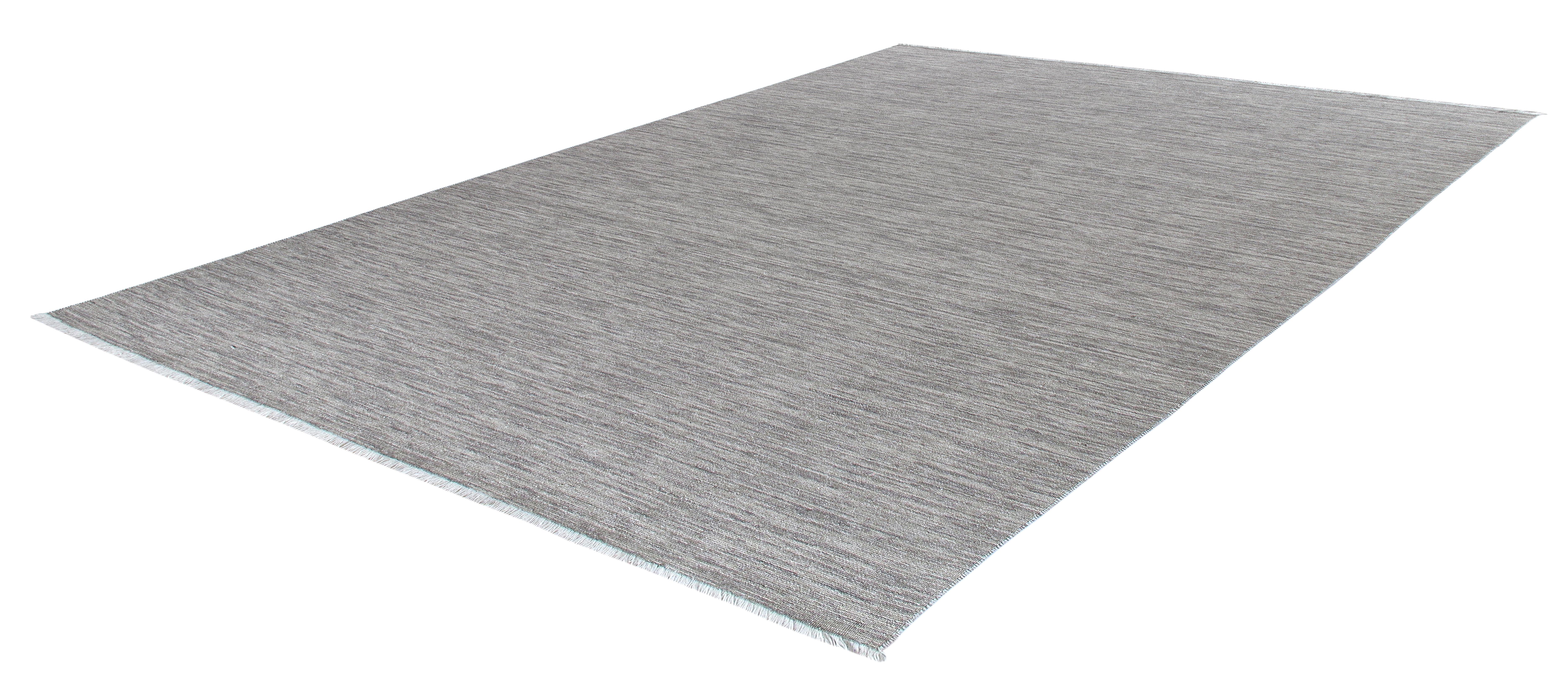 Indiano Tappeto moderno intrecciato a mano  Design minimalista grigio neutro in lana Merino in vendita