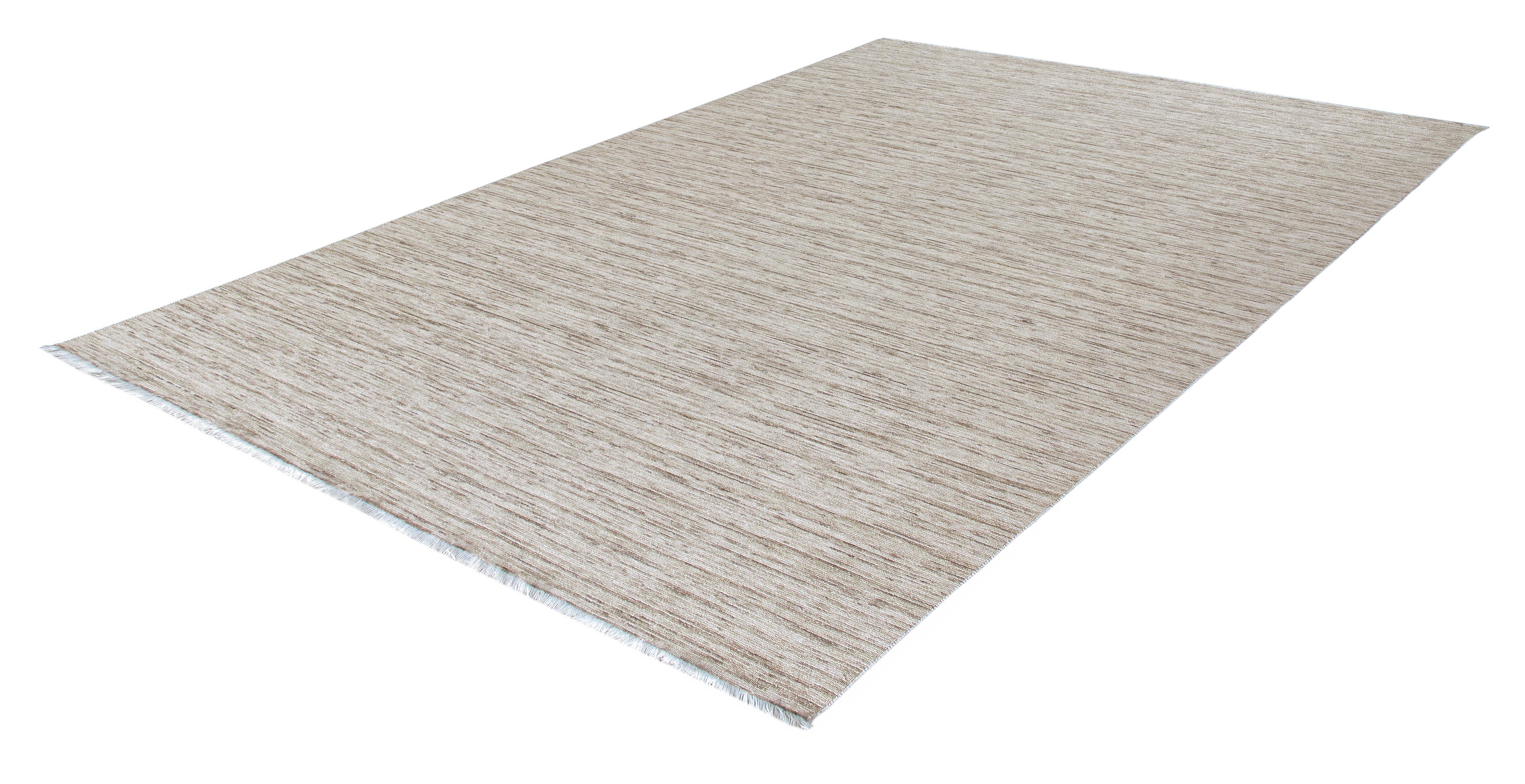 Indiano Tappeto moderno intrecciato a mano  Lana Merino neutra, design minimalista e rilassante in vendita
