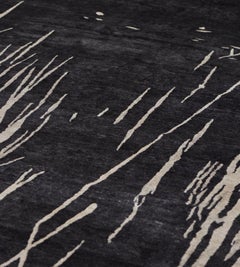 Handwoven Modern Wool and Silk Abstract Rug, Charcoal with Ivory Motif