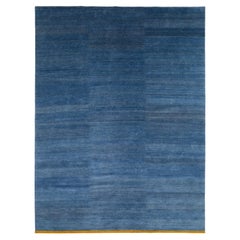 Indigo Blue and Gold Handwoven Mohair and Nettle Area Rug