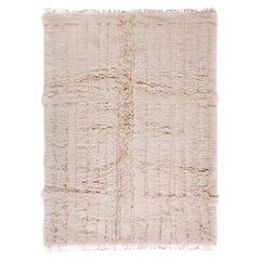 Tapis marocain tissé à la main - Luxueux Shag crème, style géométrique moderne