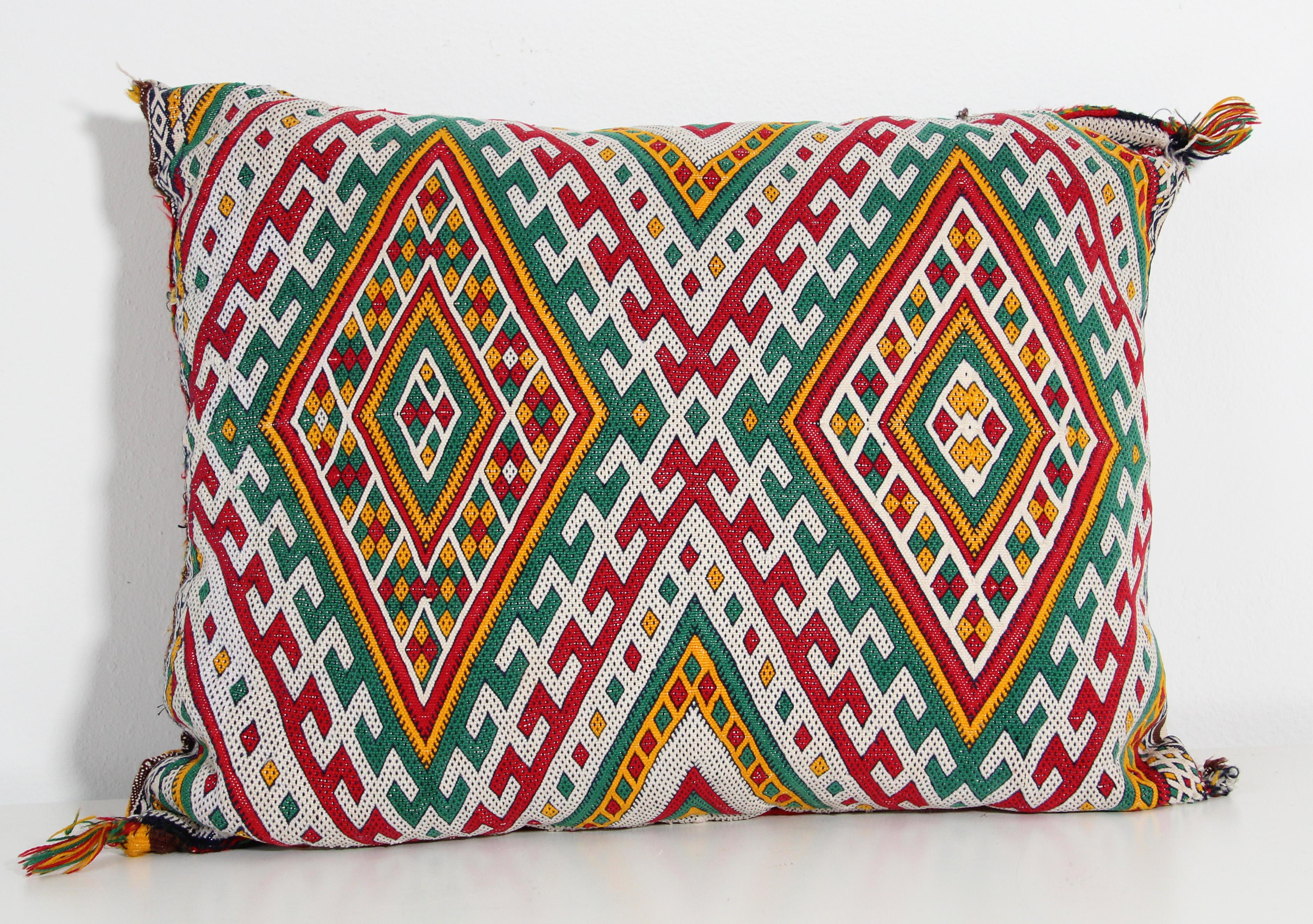 Folk Art Authentic Vintage Moroccan Berber Throw Pillow For Sale