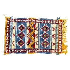 Boho Chic Alfombra Tribal de Lana Marroquí Tejida a Mano en Azul y Blanco, Área Pequeña