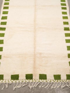 Handwoven Moroccan Wool Rug with Green Green Border Motif