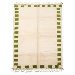 Handwoven Moroccan Wool Rug with with Green Green Border Motif