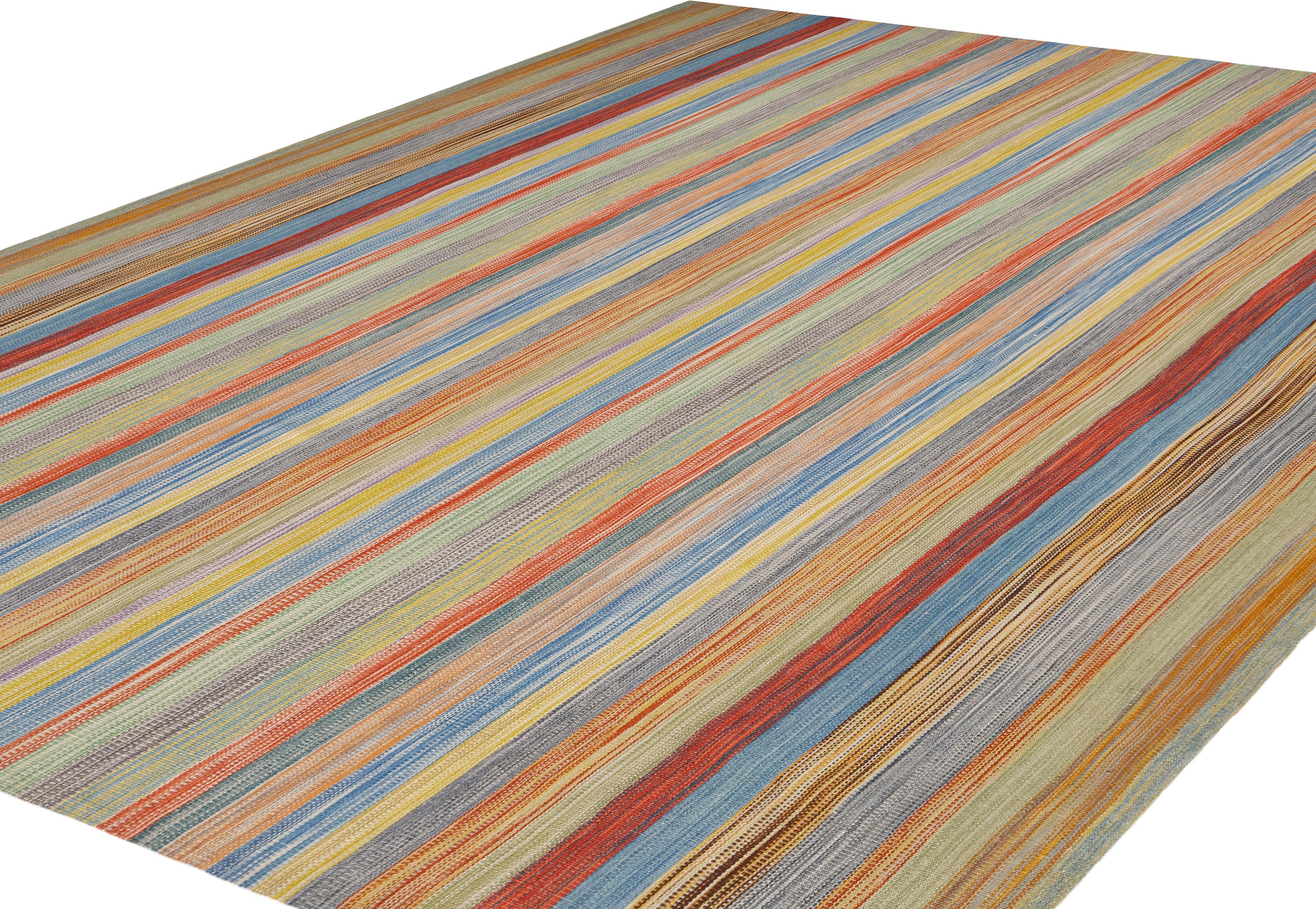 Alfombra Pelas Tejida a Mano Multicolor Moderno de mediados de siglo en venta